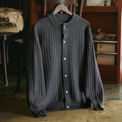 肌理感絞花開衫毛衣外套男2025秋冬新款休閒棒球領加厚保暖針織衫