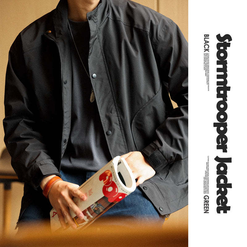 美式機能戶外防風立領工裝夾克男寬鬆休閒運動衝鋒衣外套