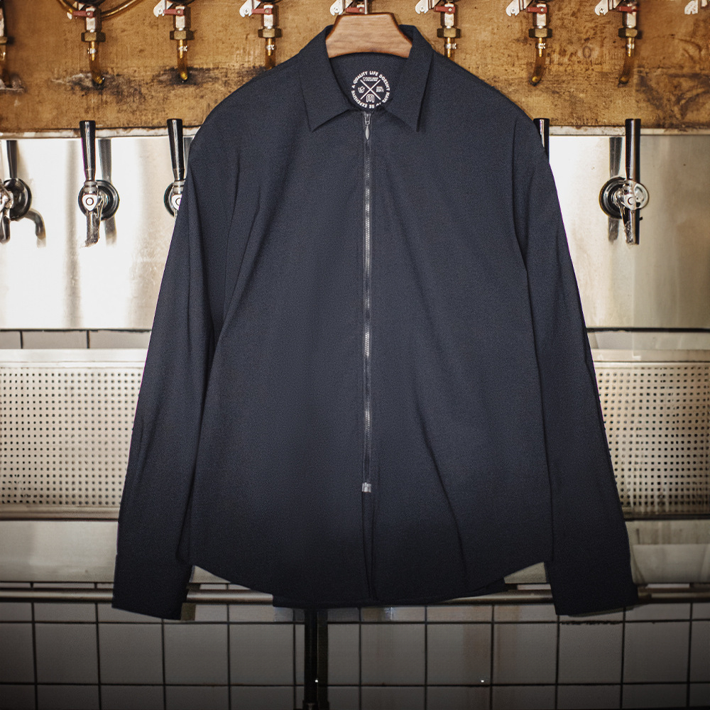 美式休閒垂感冰絲襯衫透氣cleanfit凉感黑長袖襯衣男春夏