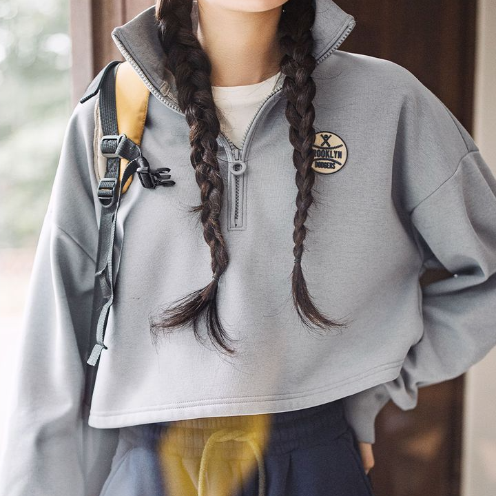 格雷系高領道奇隊棒球夾克t恤加絨半拉鍊針織長袖衛衣春秋女