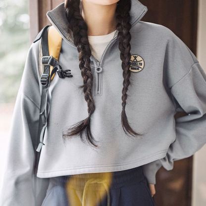 格雷系高領道奇隊棒球夾克t恤加絨半拉鍊針織長袖衛衣春秋女