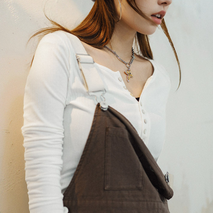 美式亨利衫針織打底衫修身內搭長袖T恤上衣2024秋季新款女-Retro's Wear