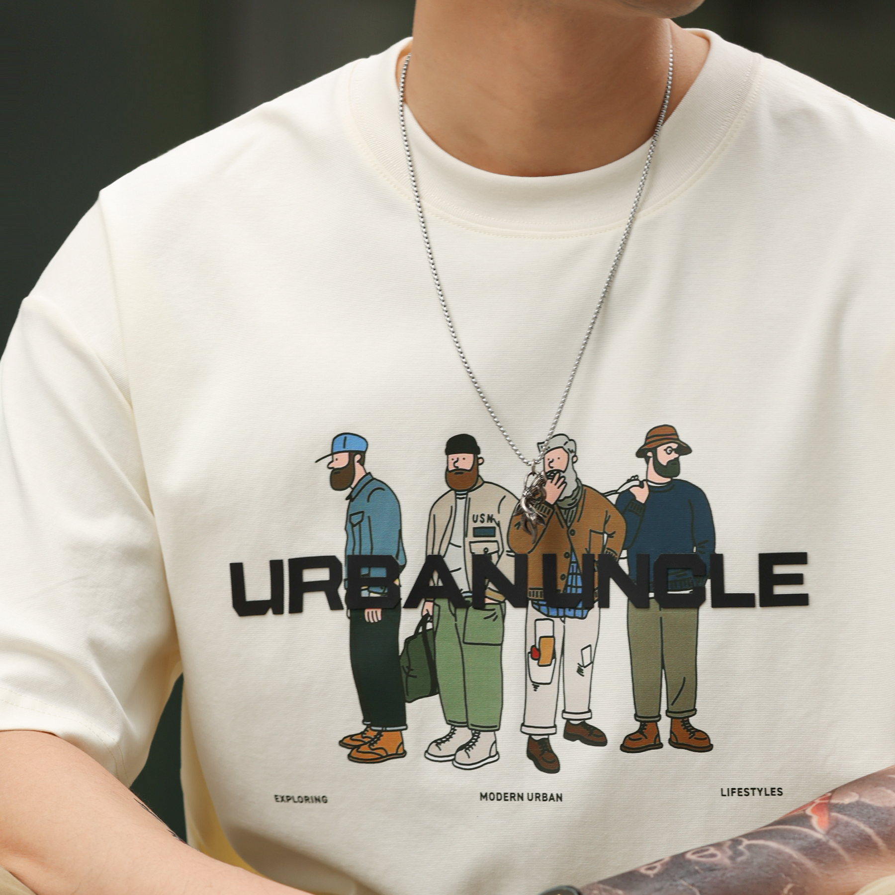 美式休閒趣味人物印花T恤男夏季街頭220g雙面棉短袖體恤