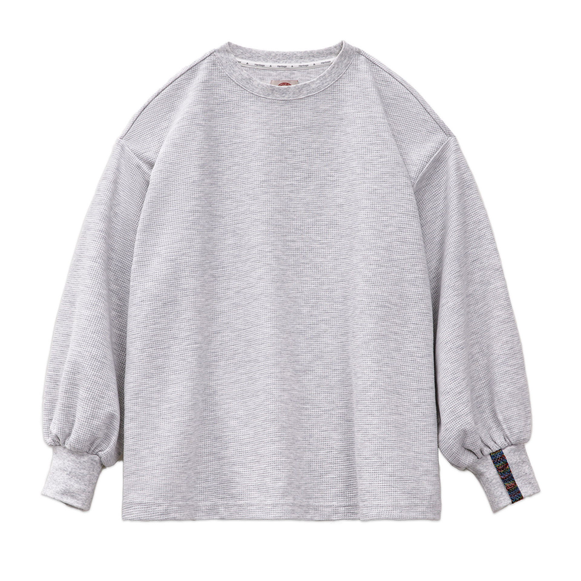 華夫格燈籠袖長袖t恤衛衣寬鬆外穿套頭落肩圓領上衣秋款女