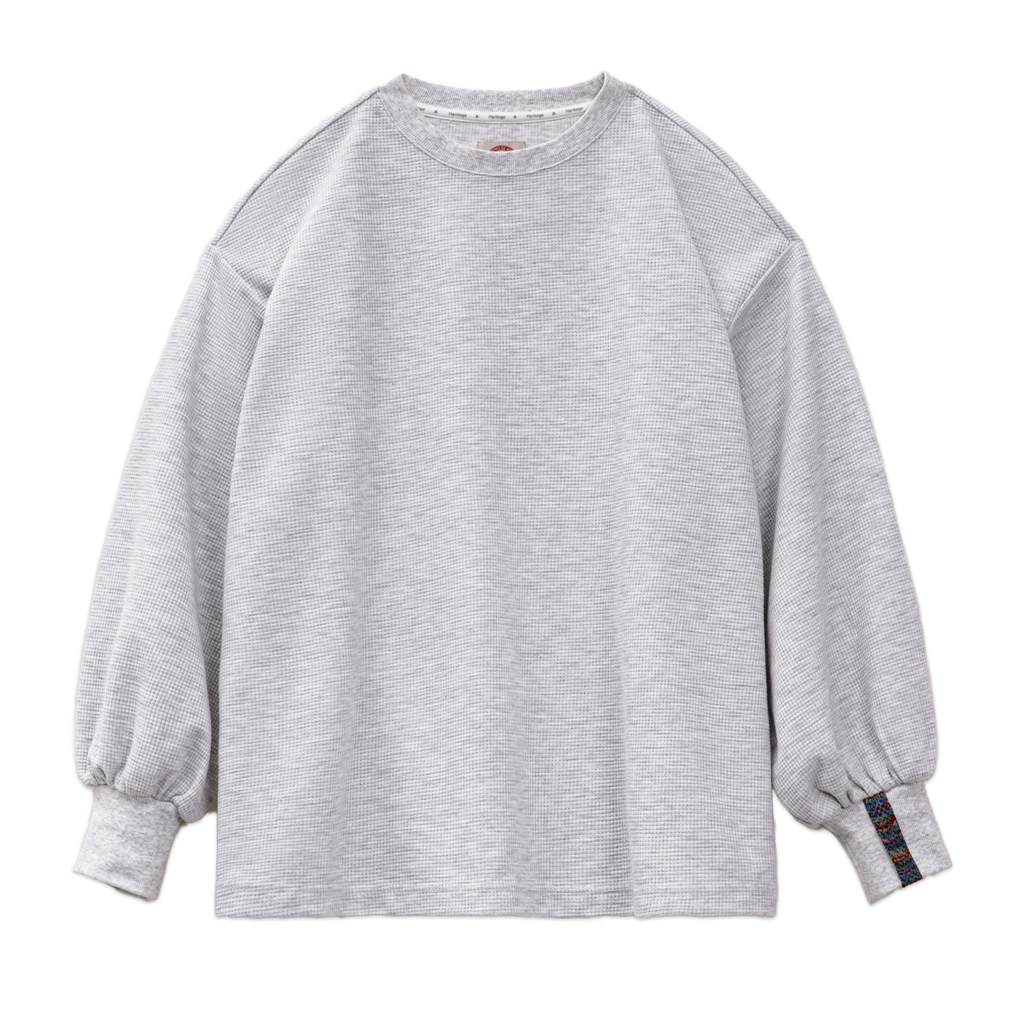 華夫格燈籠袖長袖t恤衛衣寬鬆外穿套頭落肩圓領上衣秋款女