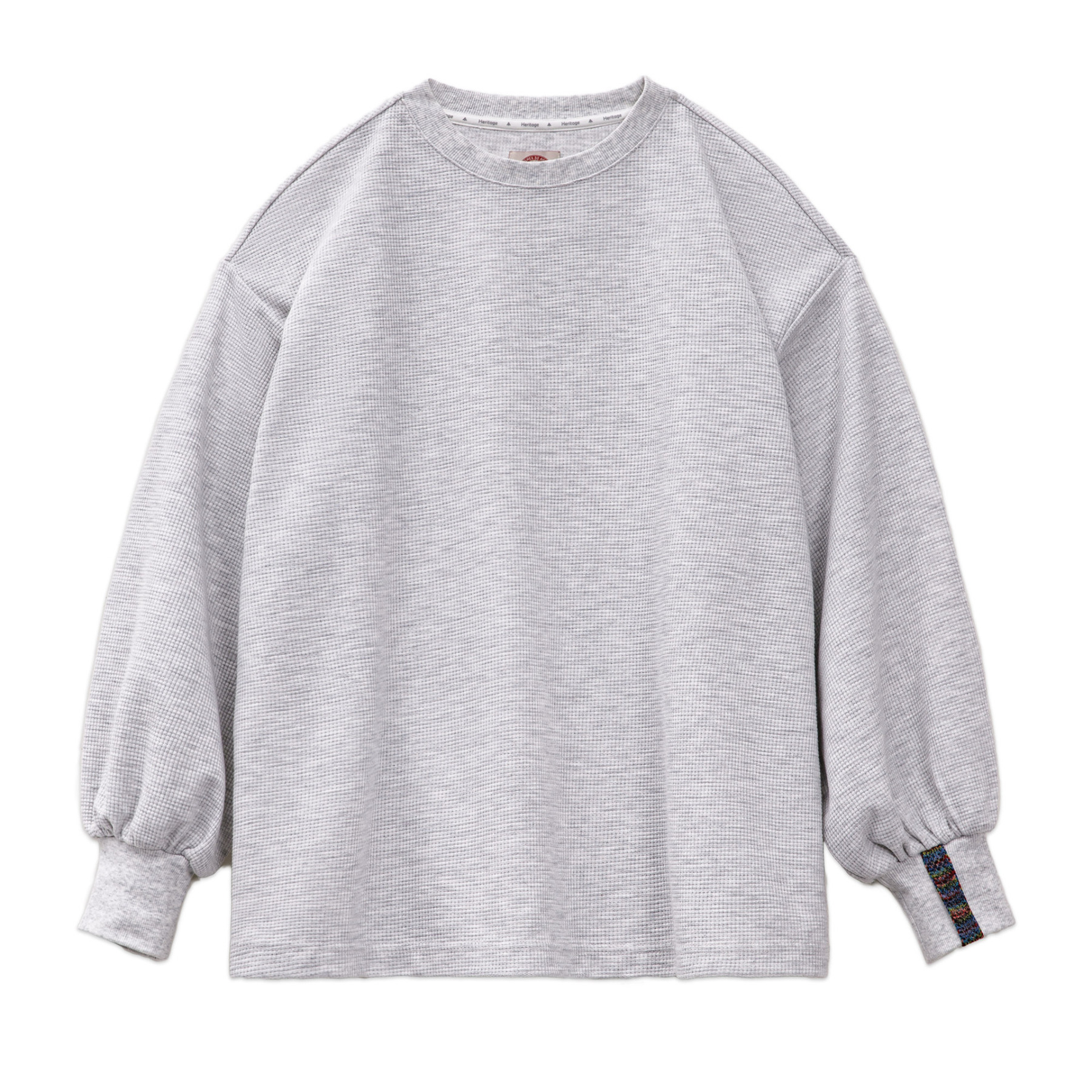 華夫格燈籠袖長袖t恤衛衣寬鬆外穿套頭落肩圓領上衣秋款女