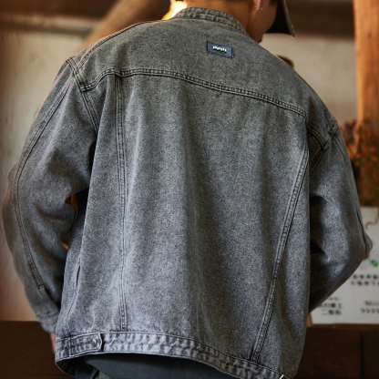 美式復古機車立領水洗牛仔夾克男2025秋季新款寬鬆拉鍊工裝外套