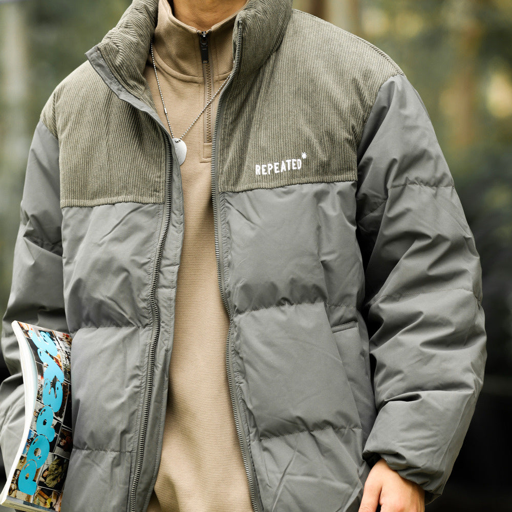 冬季新款立領羽絨服男短款90白鴨絨保暖加厚拼接麵包服外套-Retro's Wear