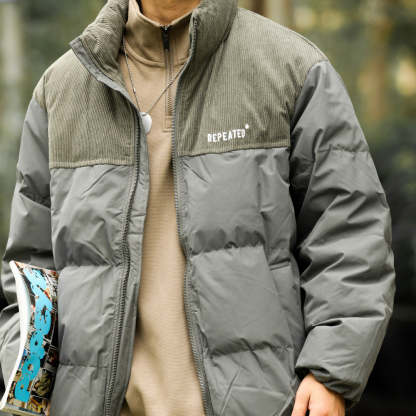 冬季新款立領羽絨服男短款90白鴨絨保暖加厚拼接麵包服外套-Retro's Wear