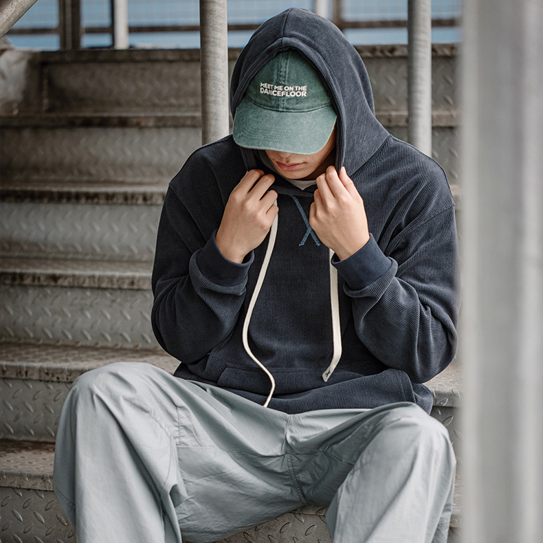 MRA380G重磅雪尼爾連帽衛衣寬鬆套頭燈芯絨打底衫外套男秋冬