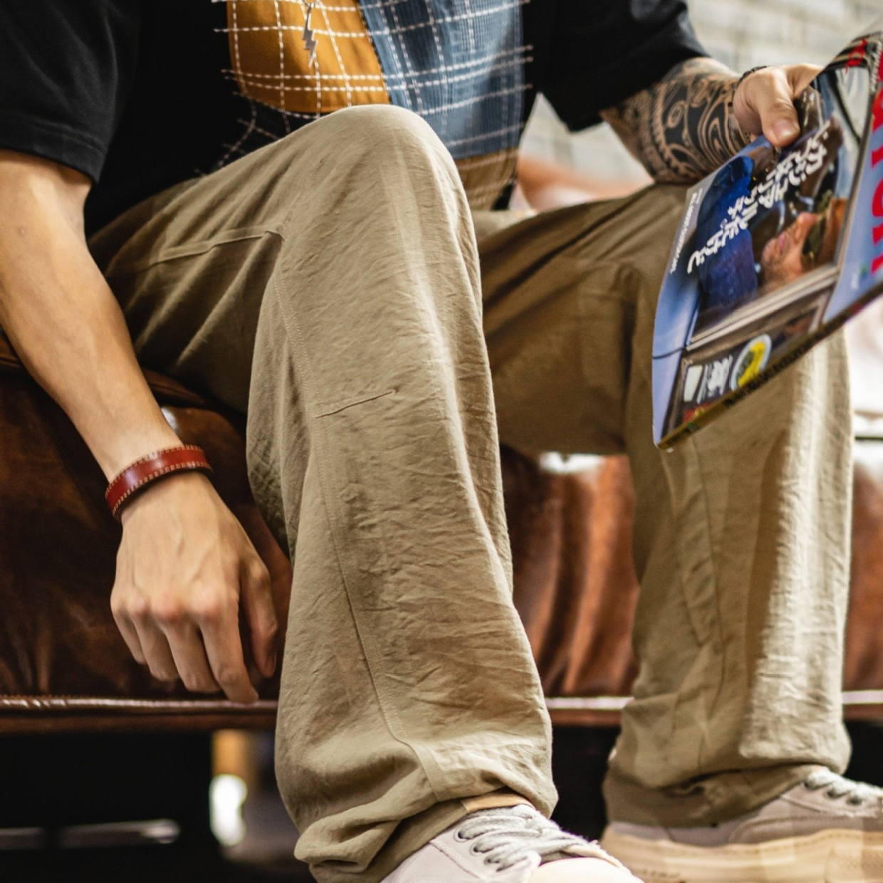 卡其色貝克褲老錢風薄款垂感萊賽爾天絲亞麻長褲子男夏秋