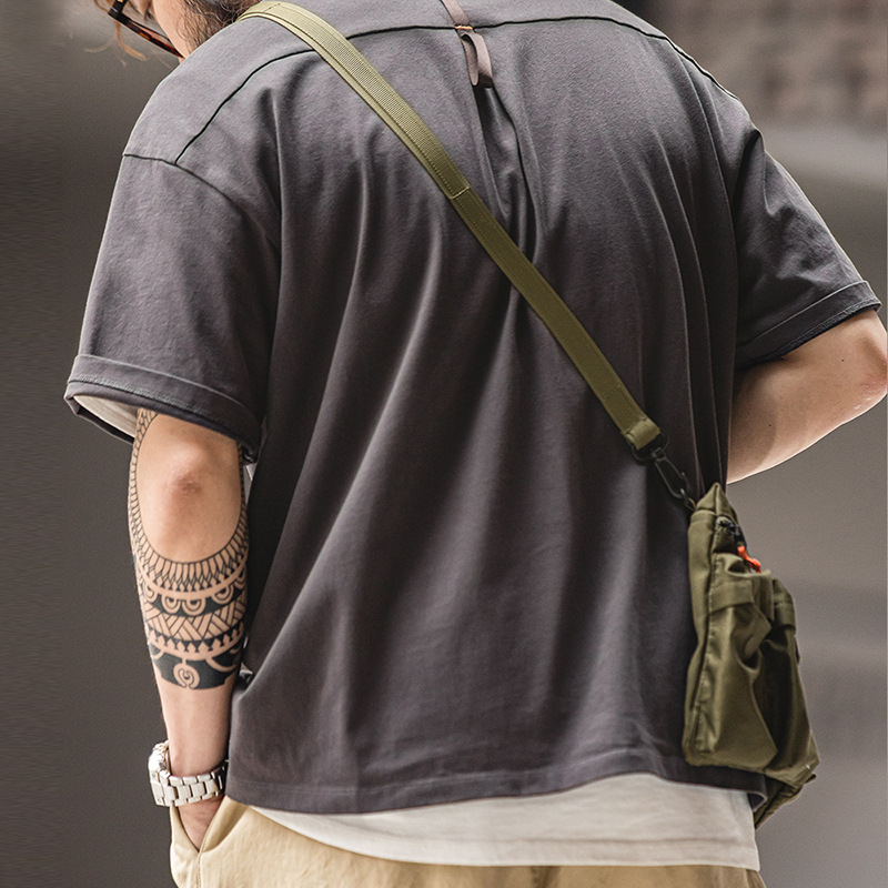 美式休閒戶外機能風短袖T恤純棉口袋撞色體恤拼接Tee男-Retro's Wear
