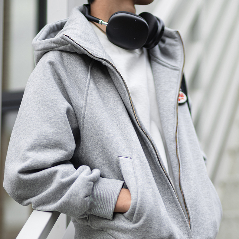 MRA410g加絨連帽章仔衛衣重磅加厚雙拉鍊短款運動開衫外套冬