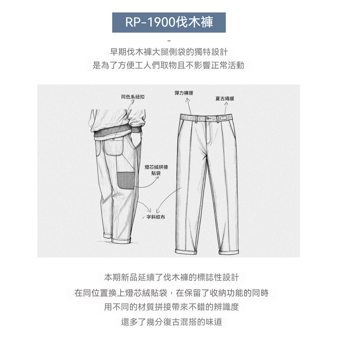 美式復古藍色伐木褲直筒微錐鬆緊腰人字紋休閒長褲子男秋