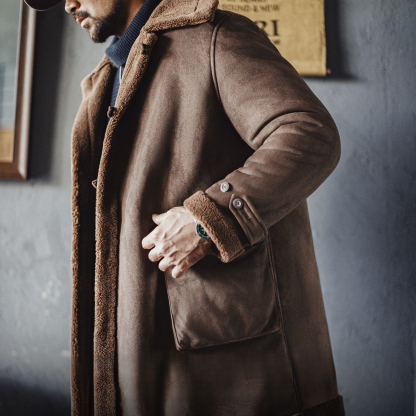 美式復古B7麂皮絨派克大衣中長款仿羊羔毛加厚外套男款冬