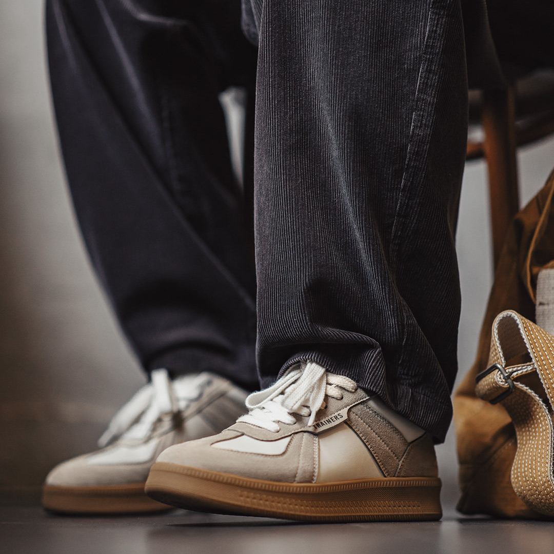 美式德訓板鞋經典復古咖色拼接厚底百搭增高鞋休閒阿甘鞋男款