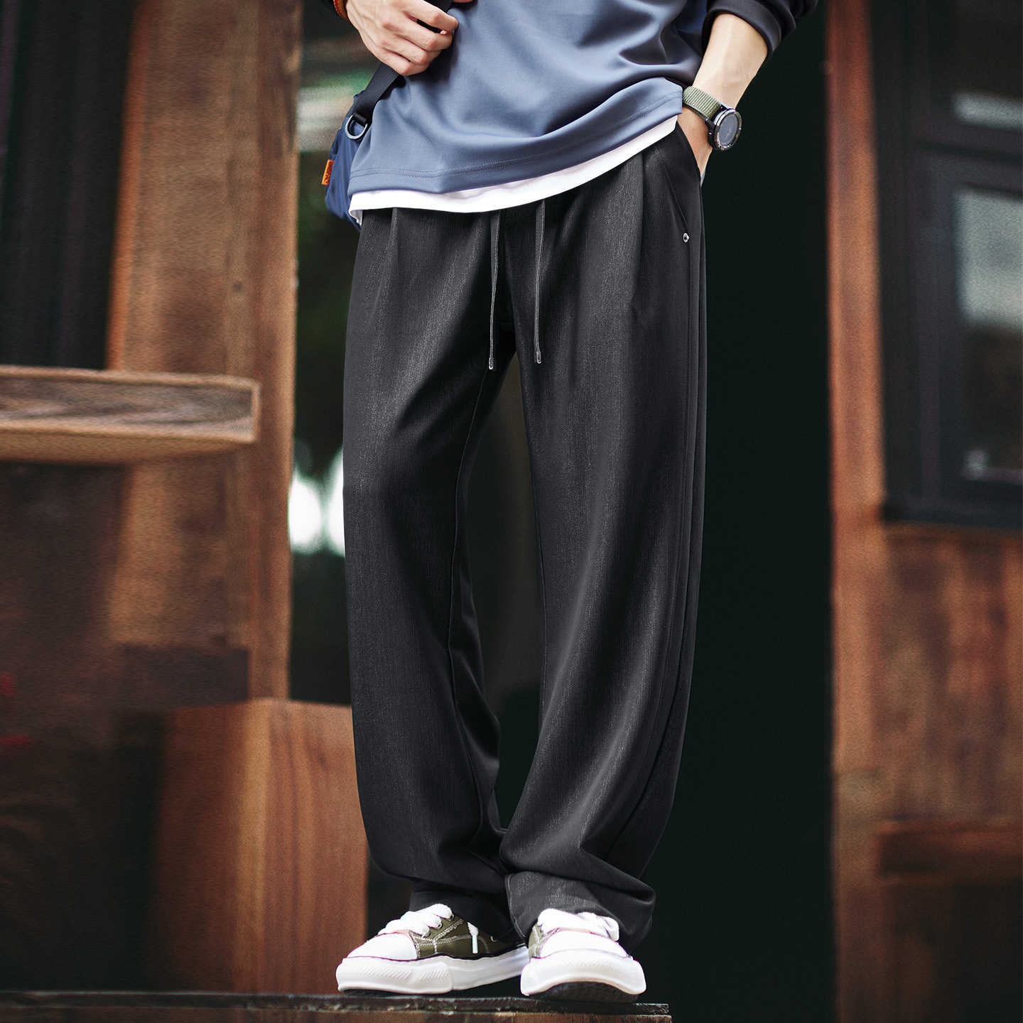 2025秋季新款仿牛仔休閒褲男寬鬆百搭垂感直筒褲cleanfit闊腿長褲