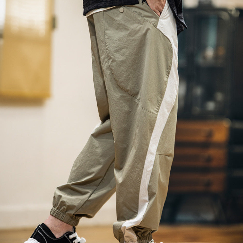 美式拼接工裝束脚休閒褲男春夏2025新款撞色戶外速幹運動褲子薄款