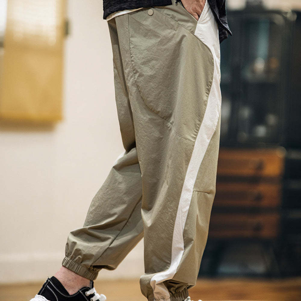 美式拼接工裝束脚休閒褲男春夏2025新款撞色戶外速幹運動褲子薄款