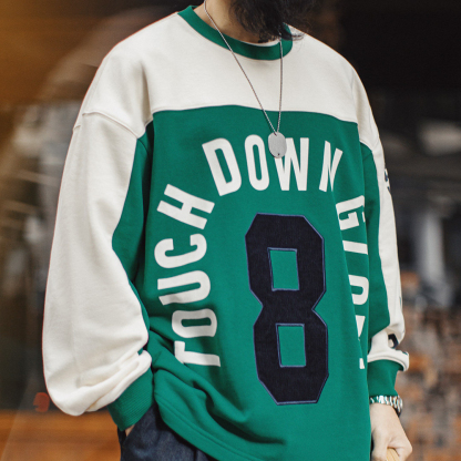 美式復古球衣風撞色長袖T恤數位圓領套頭衛衣外套男款春