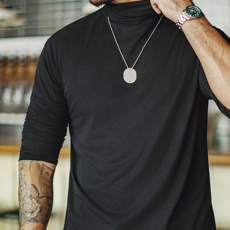 休閒黑色打底衫抗菌半高領老錢風保暖內衣長袖T恤男秋冬