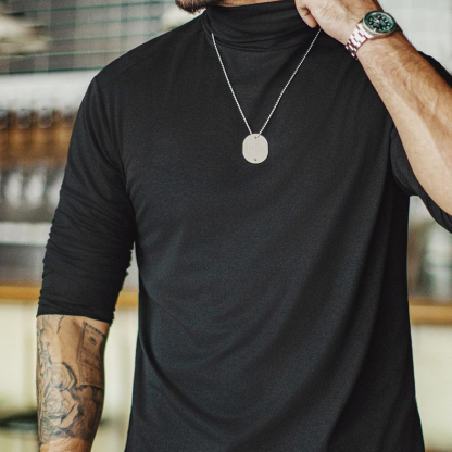 休閒黑色打底衫抗菌半高領老錢風保暖內衣長袖T恤男秋冬