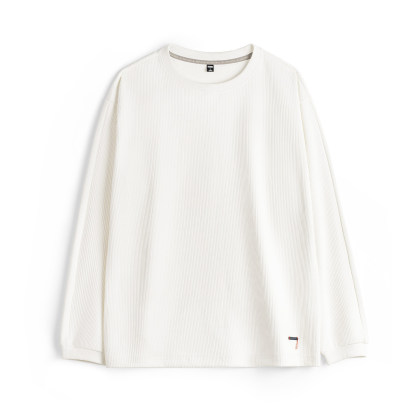 美式3D坑條長袖T恤白色打底外穿薄款針織無帽衛衣男款春