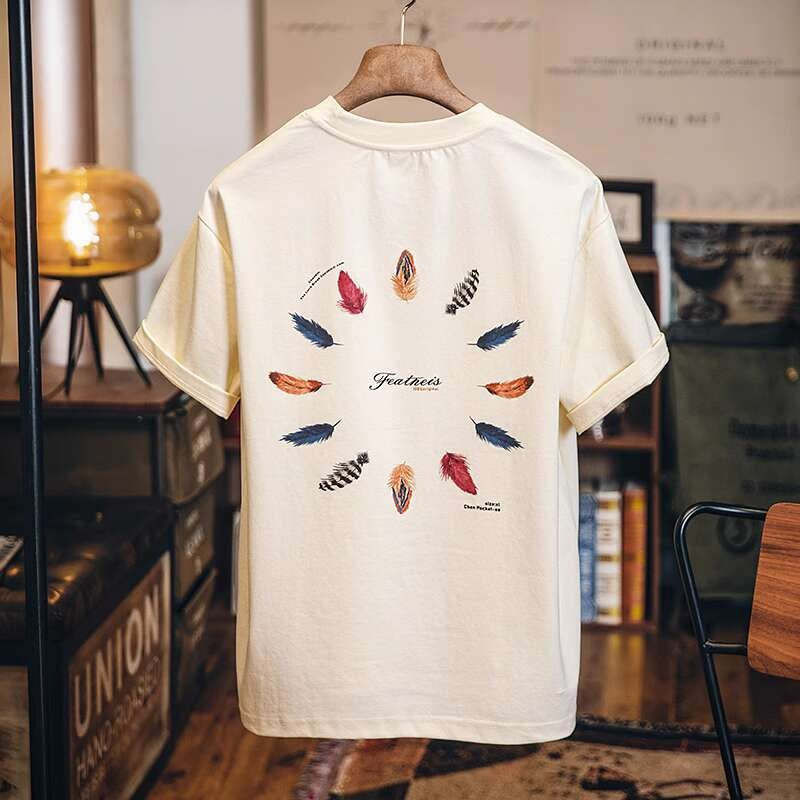 美式復古趣味印花短袖t恤男2025夏季新款寬鬆休閒彩繪半袖體恤