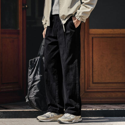 秋冬款美式重磅水洗工裝褲子男士寬鬆直筒闊腿休閒長褲