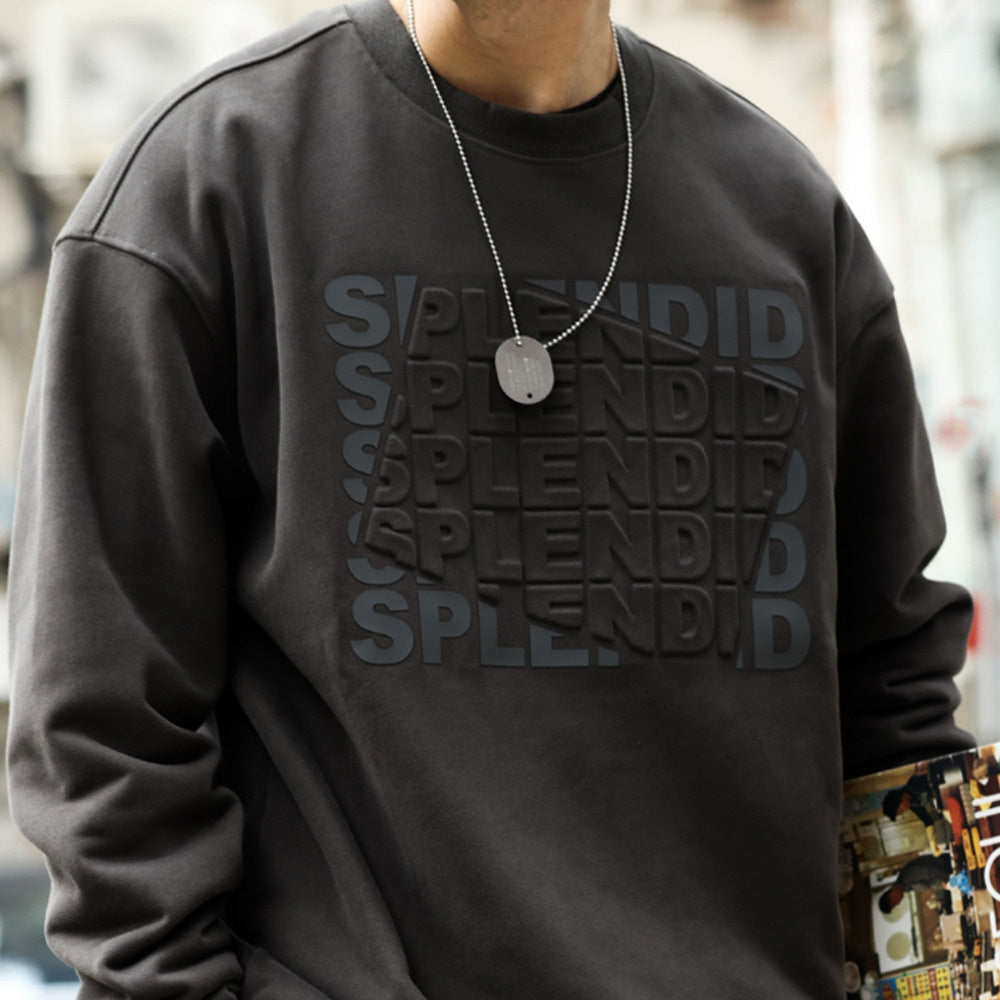 美式復古抓絨字母鋼印圓領衛衣男寬鬆480g重磅長袖休閒上衣-Retro's Wear