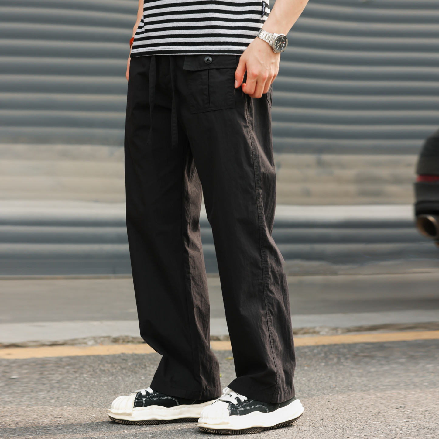 美式休閒冰絲速幹直筒褲子男口袋設計戶外薄款工裝褲夏