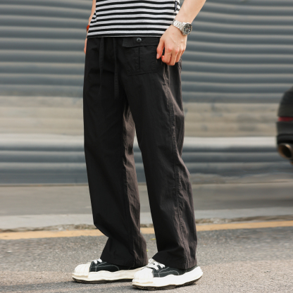 美式休閒冰絲速幹直筒褲子男口袋設計戶外薄款工裝褲夏