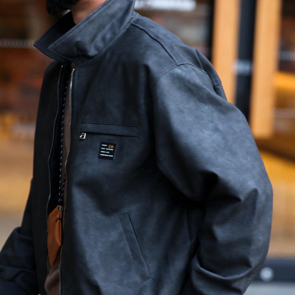 美式復古PU皮夾克男cleanfit寬鬆質感工裝底特律獵裝皮衣外套-Retro's Wear