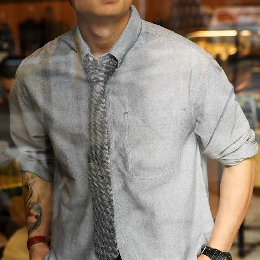 美式復古牛津紡長袖襯衫男商務休閒外穿內搭打底襯衣春