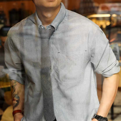 美式復古牛津紡長袖襯衫男商務休閒外穿內搭打底襯衣春