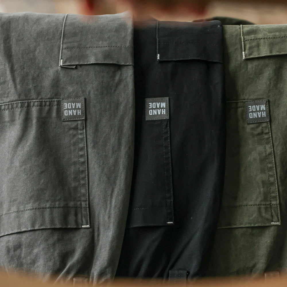 美式復古精梳棉工裝伐木褲男vintage寬鬆休閒百搭闊腿直筒褲-Retro's Wear