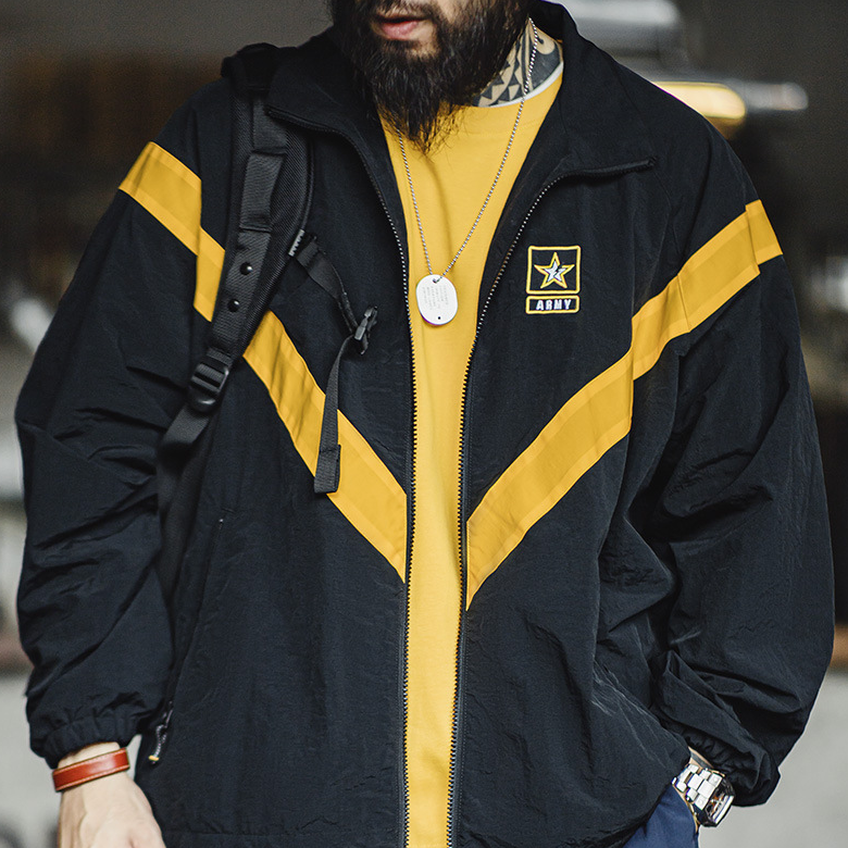 美式復古ARMY訓練服夾克IPFU運動撞色寬鬆立領外套男秋-Retro's Wear