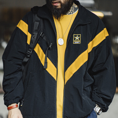 美式復古ARMY訓練服夾克IPFU運動撞色寬鬆立領外套男秋-Retro's Wear