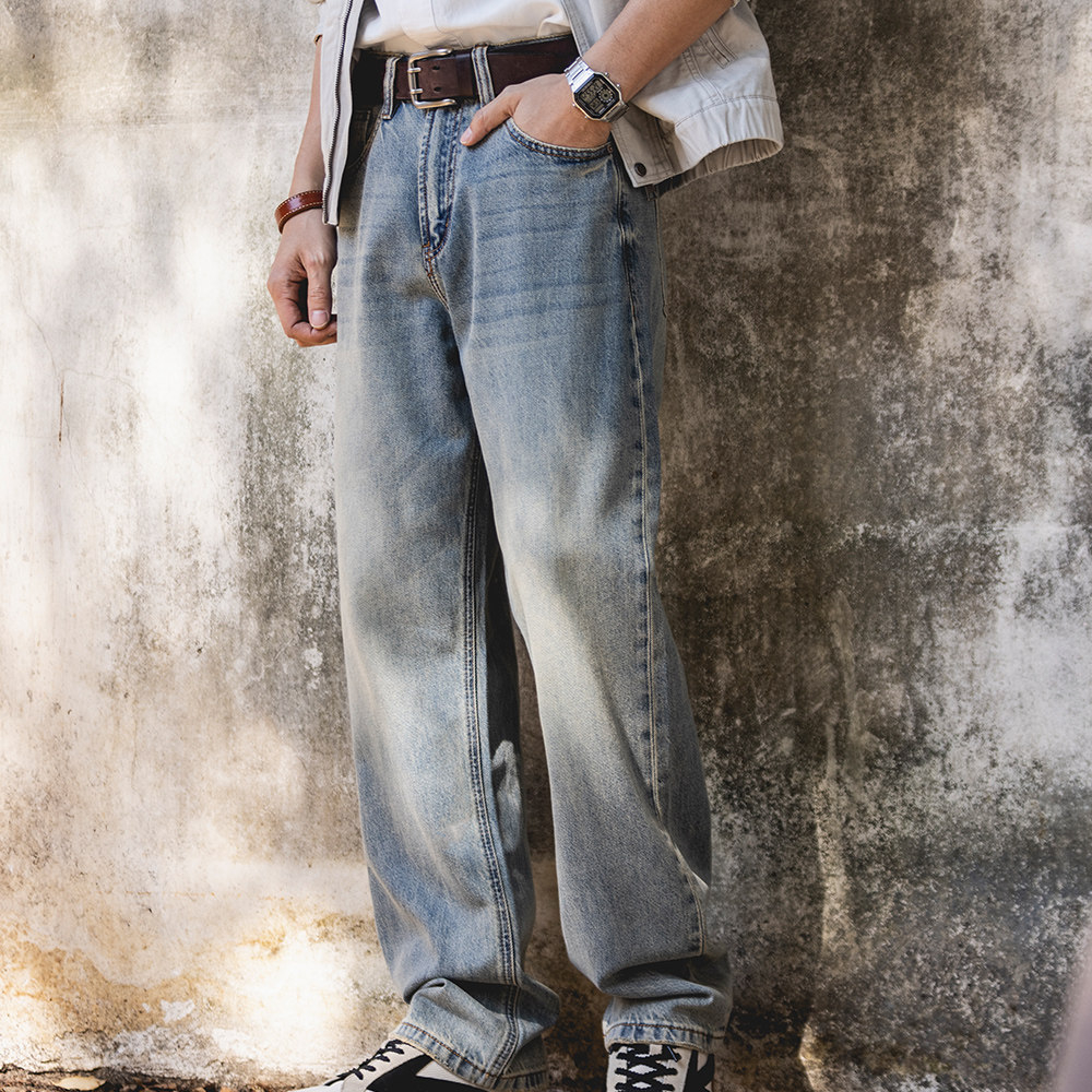 美式復古萊賽爾牛仔褲男2026春季新款寬鬆大碼cleanfit直筒褲子