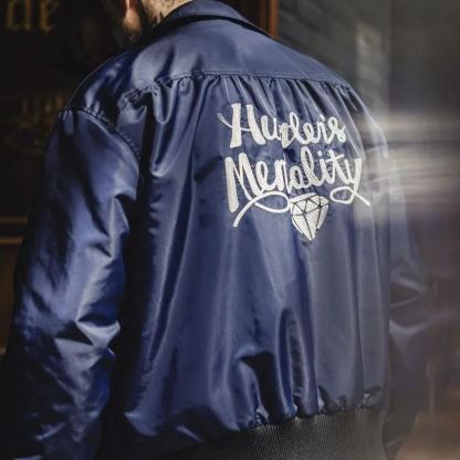 美式復古海軍藍刺繡夾克字母翻領拉鍊尼龍休閒外套男秋冬