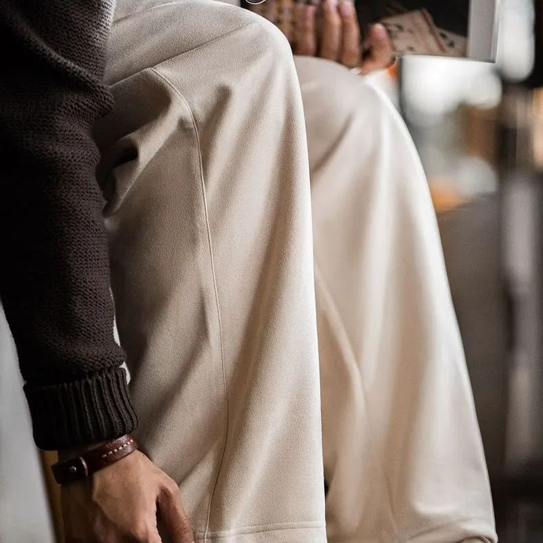 美式休閒磨毛麂皮衛褲慵懶風寬鬆垂感直筒闊腿褲子男秋冬