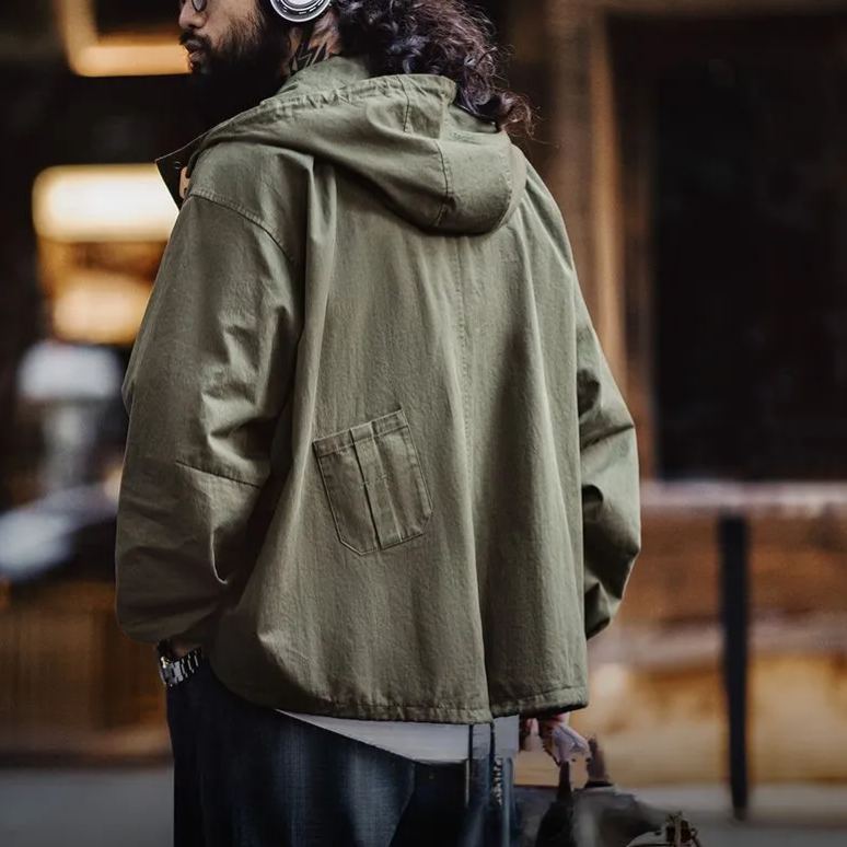 美式復古M51連帽夾克軍事風寬鬆純棉魚尾短款外套男春季