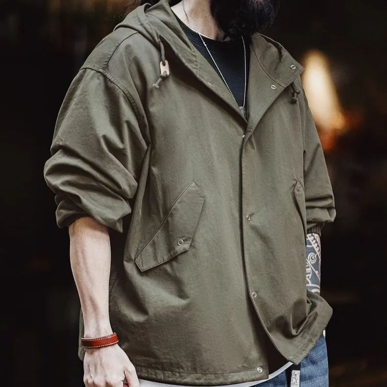 美式復古M51連帽夾克軍事風寬鬆純棉魚尾短款外套男春季