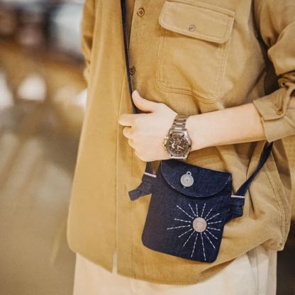 美式復古刺繡丹寧斜挎包印第安民族風牛仔布手機包男女