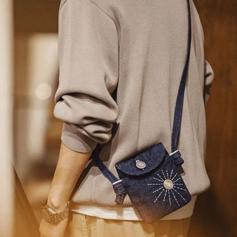 美式復古刺繡丹寧斜挎包印第安民族風牛仔布手機包男女