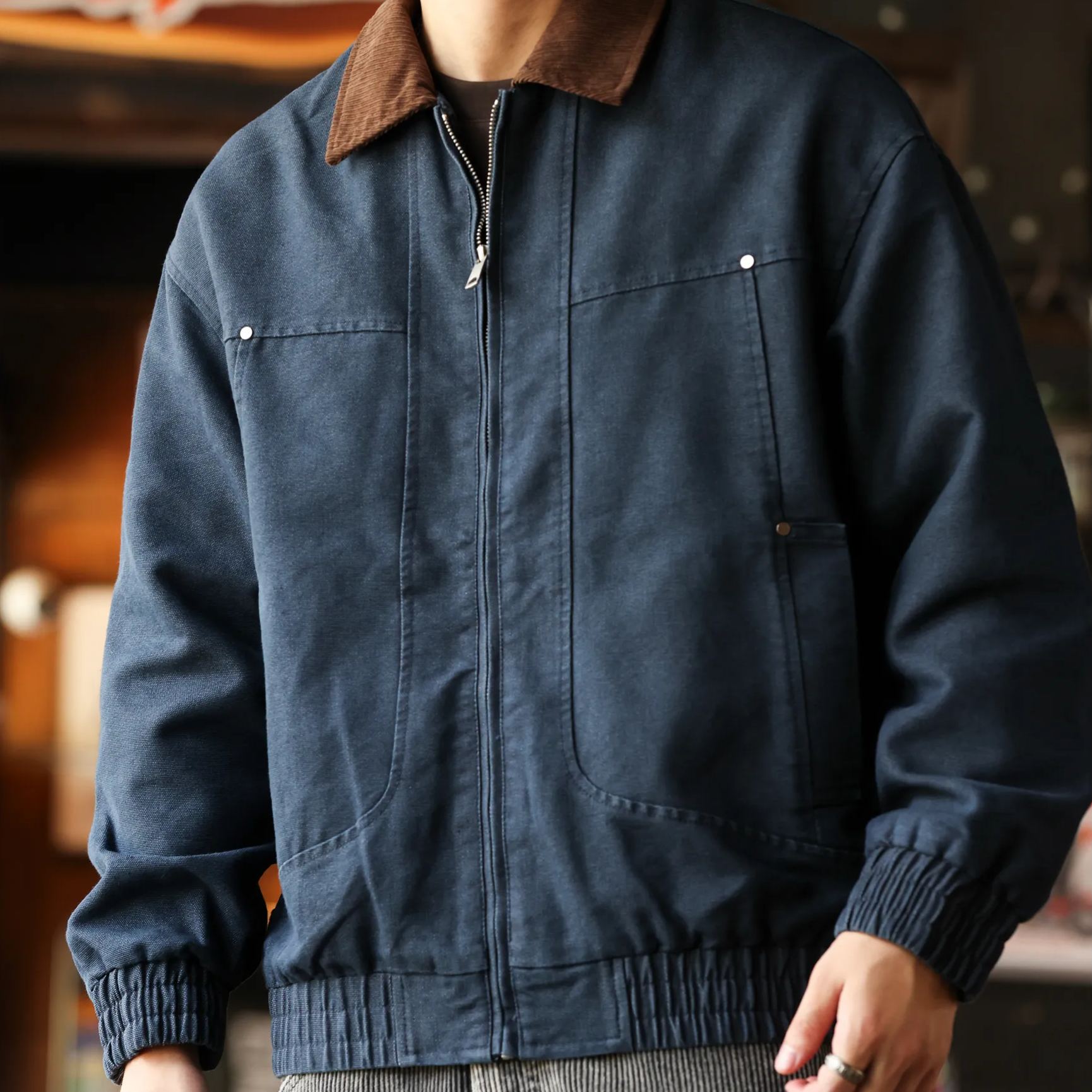 美式復古巴恩風工裝夾克男霜感珠帆硬漢燈芯絨領外套秋