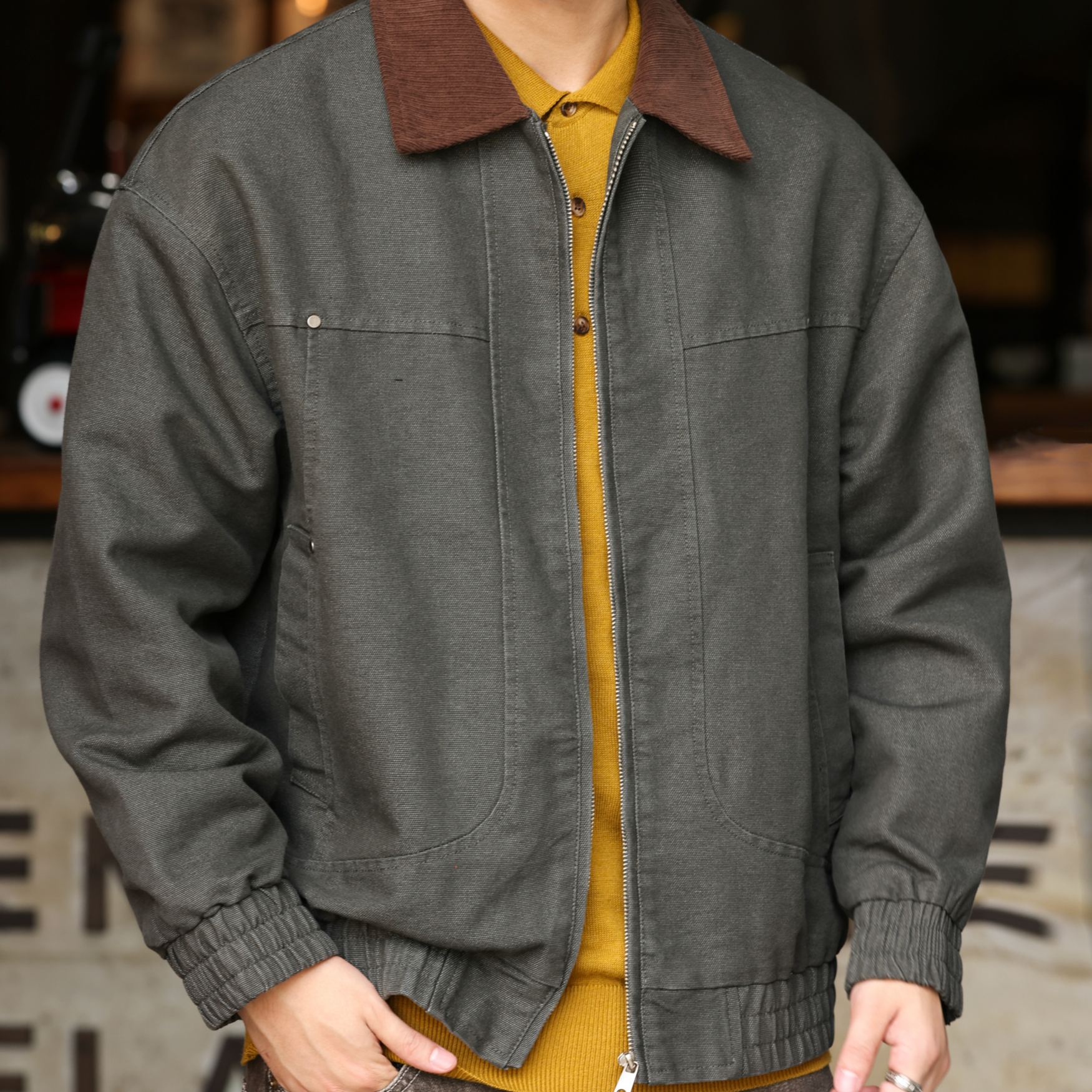 美式復古巴恩風工裝夾克男霜感珠帆硬漢燈芯絨領外套秋