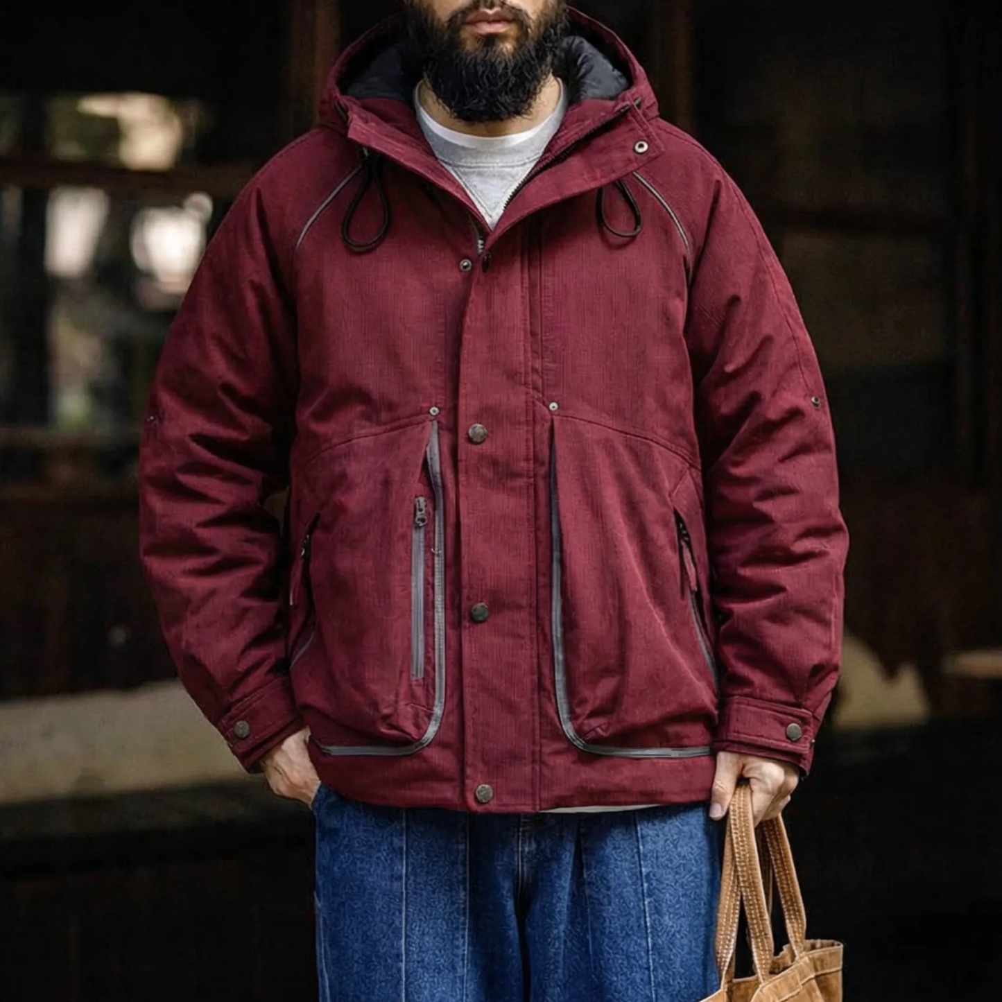 冬季機能風連帽羽絨工裝保暖90白鴨絨外套