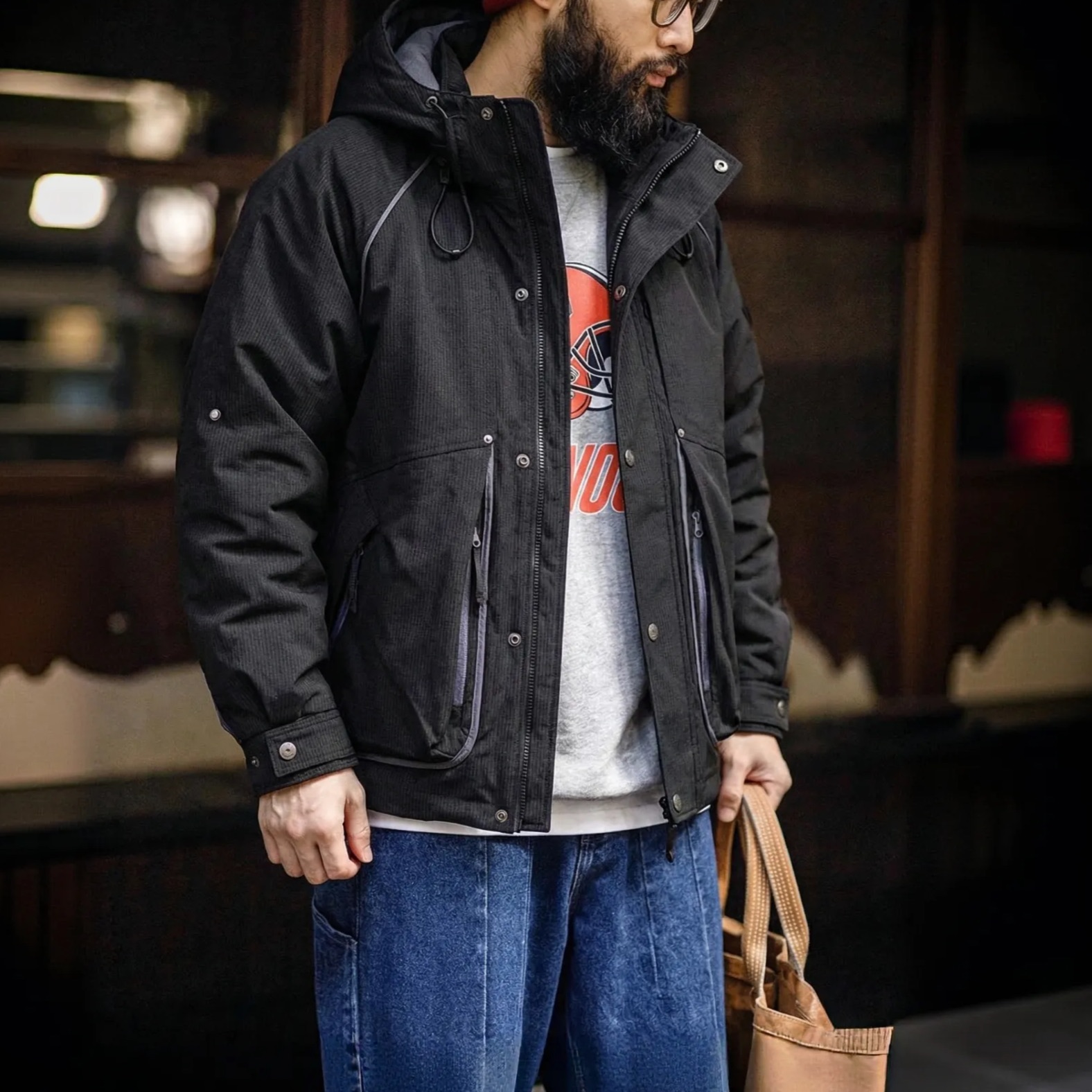 冬季機能風連帽羽絨工裝保暖90白鴨絨外套