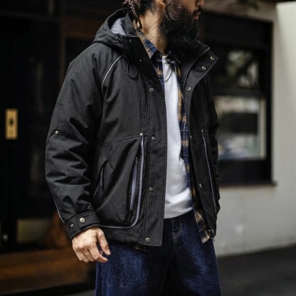 冬季機能風連帽羽絨工裝保暖90白鴨絨外套